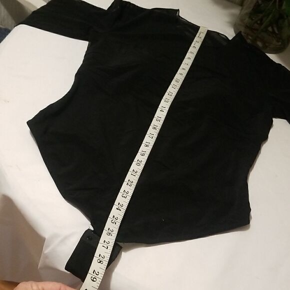 New Popilush Sheer Mesh Shapewear Long Sleeve Thong Bodysuit in Black - Picture 12 of 14